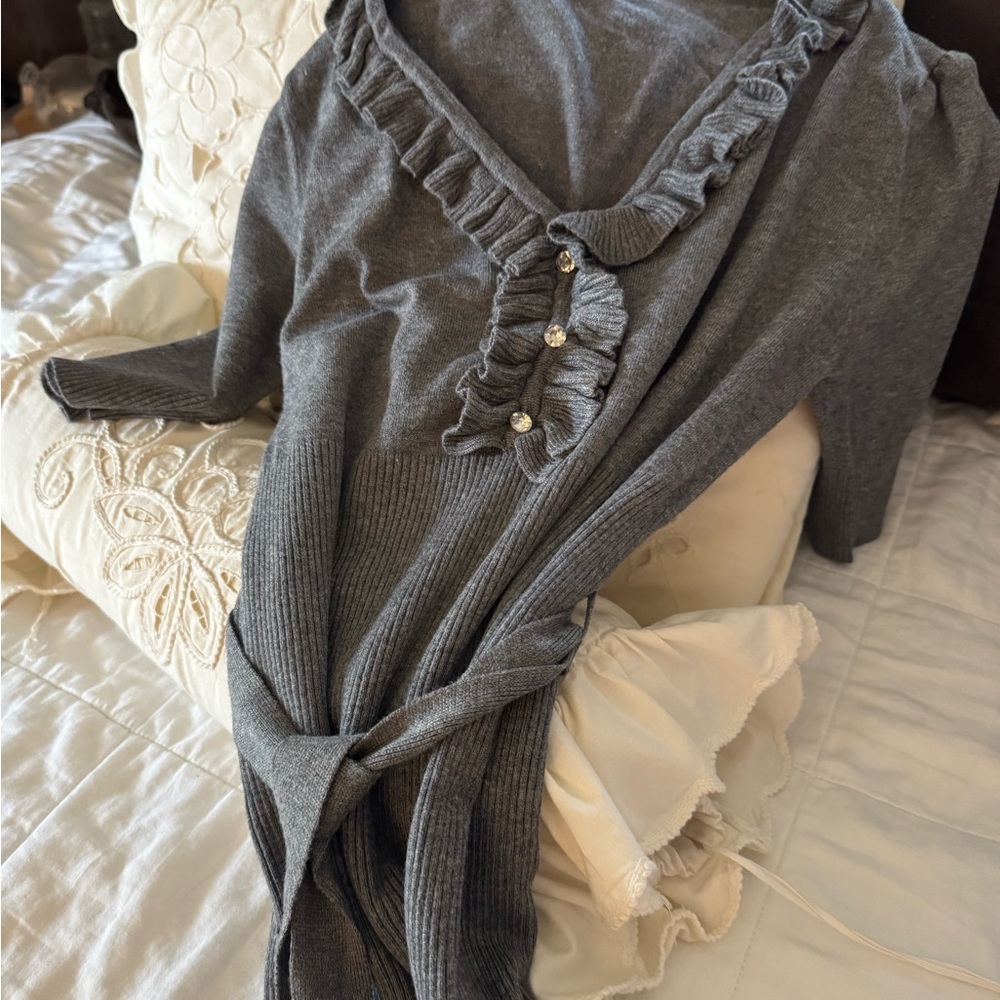 Takara Gray Ruffle Wrap top